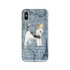 Wire Haired Fox Terrier Denim phone case. 6 Denim styles for your Iphone 15 Pro Max, Iphone 14, 13, 12 to 6 & Samsung Galaxy S23 Ultra, S22, S21 to S6. 2 adventure dogs case denim wire haired fox terrier faded ephemera denim front view