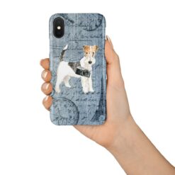Wire Haired Fox Terrier Denim phone case. 6 Denim styles for your Iphone 15 Pro Max, Iphone 14, 13, 12 to 6 & Samsung Galaxy S23 Ultra, S22, S21 to S6. 15 adventure dogs case denim wire haired fox terrier faded ephemera denim in hand