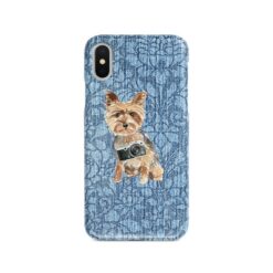 adventure dogs case denim yorkshire terrier bleached damask denim front view