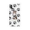 Australian Shepherd Muddy Paws phone case. 3 muddy styles for your Iphone 15 Pro Max, Iphone 14, 13, 12 to 6 & Samsung Galaxy S23 Ultra, S22, S21 to S6. 1 adventure dogs case muddy australian shepherd bw paws front view