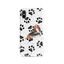 Basset Hound Muddy Paws phone case. 3 muddy styles for your Iphone 15 Pro Max, Iphone 14, 13, 12 to 6 & Samsung Galaxy S23 Ultra, S22, S21 to S6.