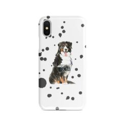 Bernese Mountain Dog Muddy Paws phone case. 3 muddy styles for your Iphone 15 Pro Max, Iphone 14, 13, 12 to 6 & Samsung Galaxy S23 Ultra, S22, S21 to S6. 8 adventure dogs case muddy bernese mountain dog splash front view
