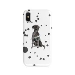 Black Lab Muddy Paws phone case. 3 muddy styles for your Iphone 15 Pro Max, Iphone 14, 13, 12 to 6 & Samsung Galaxy S23 Ultra, S22, S21 to S6. 8 adventure dogs case muddy black lab splash front view