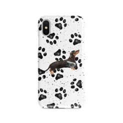 Black & Tan Dachshund Muddy Paws phone case. 3 muddy styles for your Iphone 15 Pro Max, Iphone 14, 13, 12 to 6 & Samsung Galaxy S23 Ultra, S22, S21 to S6.