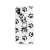 Boston Terrier Muddy Paws phone case. 3 muddy styles for your Iphone 15 Pro Max, Iphone 14, 13, 12 to 6 & Samsung Galaxy S23 Ultra, S22, S21 to S6. 1 adventure dogs case muddy boston terrier bw paws front view