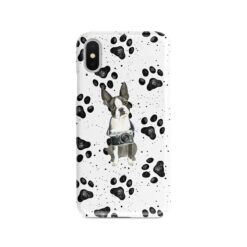 Boston Terrier Muddy Paws phone case. 3 muddy styles for your Iphone 15 Pro Max, Iphone 14, 13, 12 to 6 & Samsung Galaxy S23 Ultra, S22, S21 to S6.