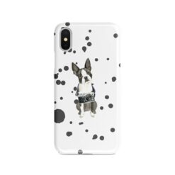 Boston Terrier Muddy Paws phone case. 3 muddy styles for your Iphone 15 Pro Max, Iphone 14, 13, 12 to 6 & Samsung Galaxy S23 Ultra, S22, S21 to S6. 8 adventure dogs case muddy boston terrier splash front view