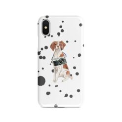 Brittany Muddy Paws phone case. 3 muddy styles for your Iphone 15 Pro Max, Iphone 14, 13, 12 to 6 & Samsung Galaxy S23 Ultra, S22, S21 to S6. 8 adventure dogs case muddy brittany splash front view
