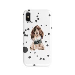 Brown Cocker Spaniel Muddy Paws phone case. 3 muddy styles for your Iphone 15 Pro Max, Iphone 14, 13, 12 to 6 & Samsung Galaxy S23 Ultra, S22, S21 to S6. 8 adventure dogs case muddy brown cocker spaniel splash front view