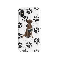Brown Labrador retriever Muddy Paws phone case. 3 muddy styles for your Iphone 15 Pro Max, Iphone 14, 13, 12 to 6 & Samsung Galaxy S23 Ultra, S22, S21 to S6.