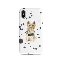 Cairn Terrier Muddy Paws phone case. 3 muddy styles for your Iphone 15 Pro Max, Iphone 14, 13, 12 to 6 & Samsung Galaxy S23 Ultra, S22, S21 to S6. 8 adventure dogs case muddy cairn terrier splash front view
