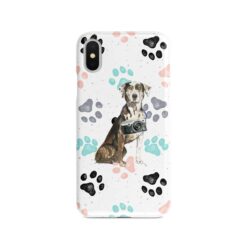 Catahoula Leopard Dog Muddy Paws phone case. 3 muddy styles for your Iphone 15 Pro Max, Iphone 14, 13, 12 to 6 & Samsung Galaxy S23 Ultra, S22, S21 to S6. 7 adventure dogs case muddy catahoula leopard dog colour paws front view