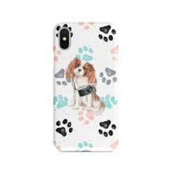 Cavalier King Charles Spaniel Muddy Paws phone case. 3 muddy styles for your Iphone 15 Pro Max, Iphone 14, 13, 12 to 6 & Samsung Galaxy S23 Ultra, S22, S21 to S6. 7 adventure dogs case muddy cavalier king charles spaniel colour paws front view