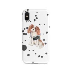 Cavalier King Charles Spaniel Muddy Paws phone case. 3 muddy styles for your Iphone 15 Pro Max, Iphone 14, 13, 12 to 6 & Samsung Galaxy S23 Ultra, S22, S21 to S6. 8 adventure dogs case muddy cavalier king charles spaniel splash front view