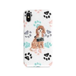 Cavapoo Muddy Paws phone case. 3 muddy styles for your Iphone 15 Pro Max, Iphone 14, 13, 12 to 6 & Samsung Galaxy S23 Ultra, S22, S21 to S6. 7 adventure dogs case muddy cavapoo colour paws front view