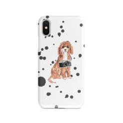 Cavapoo Muddy Paws phone case. 3 muddy styles for your Iphone 15 Pro Max, Iphone 14, 13, 12 to 6 & Samsung Galaxy S23 Ultra, S22, S21 to S6. 8 adventure dogs case muddy cavapoo splash front view