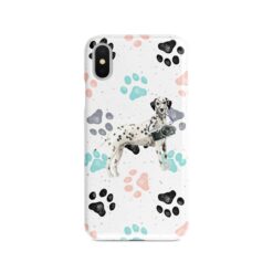 Dalmatian Muddy Paws phone case. 3 muddy styles for your Iphone 15 Pro Max, Iphone 14, 13, 12 to 6 & Samsung Galaxy S23 Ultra, S22, S21 to S6. 7 adventure dogs case muddy dalmatian colour paws front view