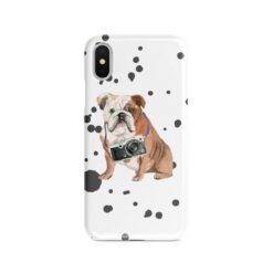 English Bulldog Muddy Paws phone case. 3 muddy styles for your Iphone 15 Pro Max, Iphone 14, 13, 12 to 6 & Samsung Galaxy S23 Ultra, S22, S21 to S6. 8 adventure dogs case muddy english bulldog splash front view