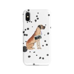 Great Dane Muddy Paws phone case. 3 muddy styles for your Iphone 15 Pro Max, Iphone 14, 13, 12 to 6 & Samsung Galaxy S23 Ultra, S22, S21 to S6. 8 adventure dogs case muddy great dane splash front view