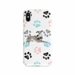 Italian greyhound Muddy Paws phone case. 3 muddy styles for your Iphone 15 Pro Max, Iphone 14, 13, 12 to 6 & Samsung Galaxy S23 Ultra, S22, S21 to S6. 7 adventure dogs case muddy italian greyhound colour paws front view