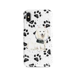 Japanese Spitz Muddy Paws phone case. 3 muddy styles for your Iphone 15 Pro Max, Iphone 14, 13, 12 to 6 & Samsung Galaxy S23 Ultra, S22, S21 to S6.