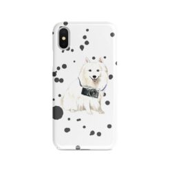 Japanese Spitz Muddy Paws phone case. 3 muddy styles for your Iphone 15 Pro Max, Iphone 14, 13, 12 to 6 & Samsung Galaxy S23 Ultra, S22, S21 to S6. 8 adventure dogs case muddy japanese spitz splash front view