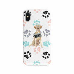 Labrador retriever Muddy Paws phone case. 3 muddy styles for your Iphone 15 Pro Max, Iphone 14, 13, 12 to 6 & Samsung Galaxy S23 Ultra, S22, S21 to S6. 7 adventure dogs case muddy labrador retriever colour paws front view