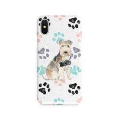 Lakeland Terrier Muddy Paws phone case. 3 muddy styles for your Iphone 15 Pro Max, Iphone 14, 13, 12 to 6 & Samsung Galaxy S23 Ultra, S22, S21 to S6. 7 adventure dogs case muddy lakeland terrier colour paws front view