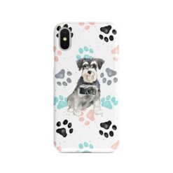 Miniature Schnauzer Muddy Paws phone case. 3 muddy styles for your Iphone 15 Pro Max, Iphone 14, 13, 12 to 6 & Samsung Galaxy S23 Ultra, S22, S21 to S6. 7 adventure dogs case muddy miniature schnauzer colour paws front view