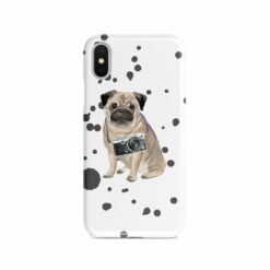 Pug Muddy Paws phone case. 3 muddy styles for your Iphone 15 Pro Max, Iphone 14, 13, 12 to 6 & Samsung Galaxy S23 Ultra, S22, S21 to S6. 8 adventure dogs case muddy pug splash front view