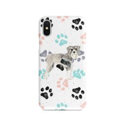 Schnauzer Muddy Paws phone case. 3 muddy styles for your Iphone 15 Pro Max, Iphone 14, 13, 12 to 6 & Samsung Galaxy S23 Ultra, S22, S21 to S6. 7 adventure dogs case muddy schnauzer colour paws front view