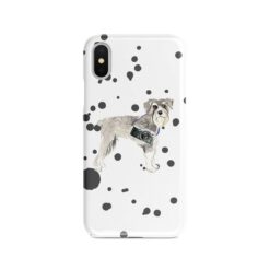 Schnauzer Muddy Paws phone case. 3 muddy styles for your Iphone 15 Pro Max, Iphone 14, 13, 12 to 6 & Samsung Galaxy S23 Ultra, S22, S21 to S6. 8 adventure dogs case muddy schnauzer splash front view