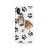 Shetland Sheepdog Muddy Paws phone case. 3 muddy styles for your Iphone 15 Pro Max, Iphone 14, 13, 12 to 6 & Samsung Galaxy S23 Ultra, S22, S21 to S6. 1 adventure dogs case muddy shetland sheepdog bw paws front view