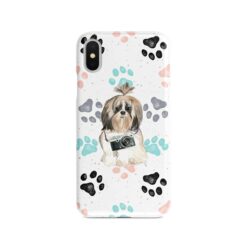 Shih tzu Long hair Muddy Paws phone case. 3 muddy styles for your Iphone 15 Pro Max, Iphone 14, 13, 12 to 6 & Samsung Galaxy S23 Ultra, S22, S21 to S6. 7 adventure dogs case muddy shih tzu long hair colour paws front view