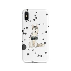Siberian Husky Muddy Paws phone case. 3 muddy styles for your Iphone 15 Pro Max, Iphone 14, 13, 12 to 6 & Samsung Galaxy S23 Ultra, S22, S21 to S6. 8 adventure dogs case muddy siberian husky splash front view
