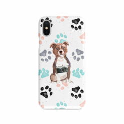 Staffordshire Bull Terrier Muddy Paws phone case. 3 muddy styles for your Iphone 15 Pro Max, Iphone 14, 13, 12 to 6 & Samsung Galaxy S23 Ultra, S22, S21 to S6. 7 adventure dogs case muddy staffordshire bull terrier colour paws front view