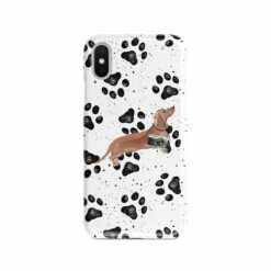 Tan Dachshund Muddy Paws phone case. 3 muddy styles for your Iphone 15 Pro Max, Iphone 14, 13, 12 to 6 & Samsung Galaxy S23 Ultra, S22, S21 to S6.