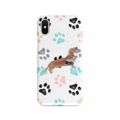 Tan Dachshund Muddy Paws phone case. 3 muddy styles for your Iphone 15 Pro Max, Iphone 14, 13, 12 to 6 & Samsung Galaxy S23 Ultra, S22, S21 to S6. 7 adventure dogs case muddy tan dachshund colour paws front view