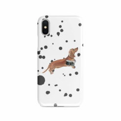 Tan Dachshund Muddy Paws phone case. 3 muddy styles for your Iphone 15 Pro Max, Iphone 14, 13, 12 to 6 & Samsung Galaxy S23 Ultra, S22, S21 to S6. 8 adventure dogs case muddy tan dachshund splash front view
