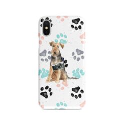 Welsh Terrier Muddy Paws phone case. 3 muddy styles for your Iphone 15 Pro Max, Iphone 14, 13, 12 to 6 & Samsung Galaxy S23 Ultra, S22, S21 to S6. 7 adventure dogs case muddy welsh terrier colour paws front view
