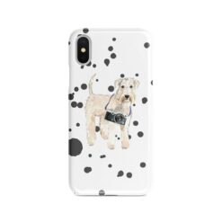 Wheaten Terrier Muddy Paws phone case. 3 muddy styles for your Iphone 15 Pro Max, Iphone 14, 13, 12 to 6 & Samsung Galaxy S23 Ultra, S22, S21 to S6. 8 adventure dogs case muddy wheaten terrier splash front view