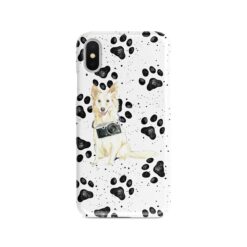 White Collie Muddy Paws phone case. 3 muddy styles for your Iphone 15 Pro Max, Iphone 14, 13, 12 to 6 & Samsung Galaxy S23 Ultra, S22, S21 to S6.
