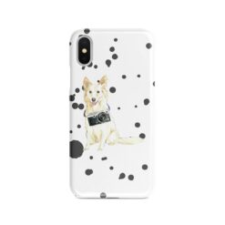 White Collie Muddy Paws phone case. 3 muddy styles for your Iphone 15 Pro Max, Iphone 14, 13, 12 to 6 & Samsung Galaxy S23 Ultra, S22, S21 to S6. 8 adventure dogs case muddy white collie splash front view