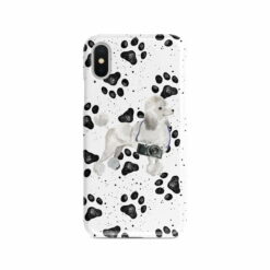White poodle Muddy Paws phone case. 3 muddy styles for your Iphone 15 Pro Max, Iphone 14, 13, 12 to 6 & Samsung Galaxy S23 Ultra, S22, S21 to S6.