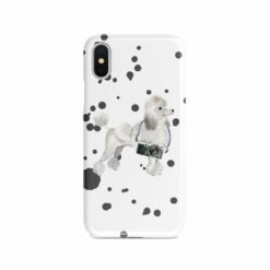 White poodle Muddy Paws phone case. 3 muddy styles for your Iphone 15 Pro Max, Iphone 14, 13, 12 to 6 & Samsung Galaxy S23 Ultra, S22, S21 to S6. 8 adventure dogs case muddy white poodle splash front view
