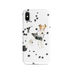 Wire Haired Fox Terrier Muddy Paws phone case. 3 muddy styles for your Iphone 15 Pro Max, Iphone 14, 13, 12 to 6 & Samsung Galaxy S23 Ultra, S22, S21 to S6. 8 adventure dogs case muddy wire haired fox terrier splash front view