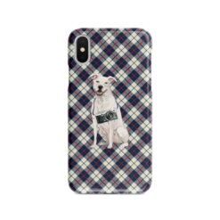 American Staffordshire terrier Tartan phone case. 11 Tartan styles for your Iphone 15 Pro Max, Iphone 14, 13, 12 to 6 & Samsung Galaxy S23 Ultra, S22, S21 to S6 19 adventure dogs tartan case american staffordshire terrier blue beige front view
