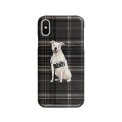 American Staffordshire terrier Tartan phone case. 11 Tartan styles for your Iphone 15 Pro Max, Iphone 14, 13, 12 to 6 & Samsung Galaxy S23 Ultra, S22, S21 to S6 21 adventure dogs tartan case american staffordshire terrier dark tartan front view