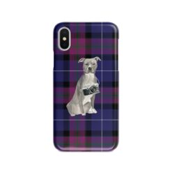 American Staffordshire terrier grey Tartan phone case. 11 Tartan styles for your Iphone 15 Pro Max, Iphone 14, 13, 12 to 6 & Samsung Galaxy S23 Ultra, S22, S21 to S6 26 adventure dogs tartan case american staffordshire terrier grey pride of scotland front view