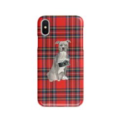 American Staffordshire terrier grey Tartan phone case. 11 Tartan styles for your Iphone 15 Pro Max, Iphone 14, 13, 12 to 6 & Samsung Galaxy S23 Ultra, S22, S21 to S6